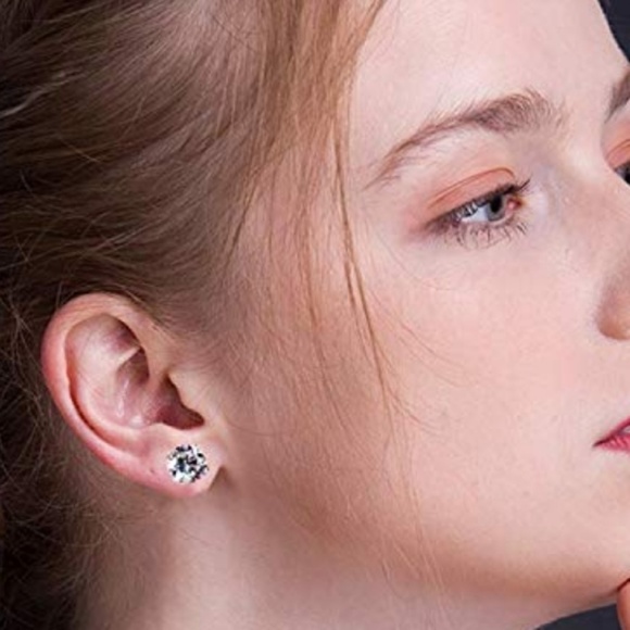 Sterling Silver CZ Round Post Earrings NWT - Picture 2 of 2